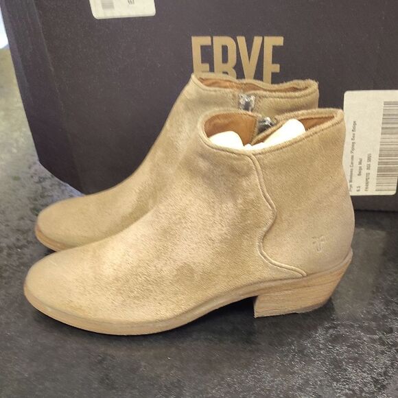Frye Tan Ankle Booties with Low Heel - Picture 4 of 8